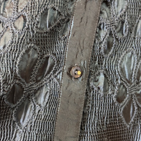 Puli Peacock Blue Women's Top, XL, satin, holiday, festive, dramatic collar - Picture 4 of 6